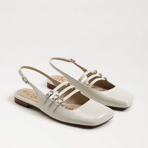 SAM EDELMAN ILONA SLINGBACK FLATS IN MODERN IVORY LEATHER 8.5